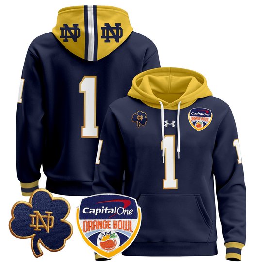 Men's Notre Dame Fighting Irish Orange Bowl Patch Pullover Hoodie - All Stitched