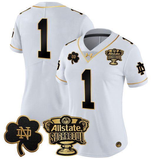 Women's Notre Dame Fighting Irish 2024 Sugar Bowl Gold Patch Vapor Limited Jersey V2 - All Stitched