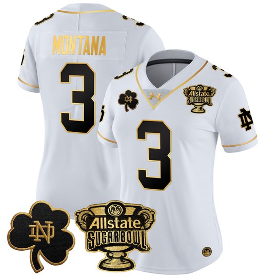 Women's Notre Dame Fighting Irish 2024 Sugar Bowl Gold Patch Vapor Limited Jersey V2 - All Stitched