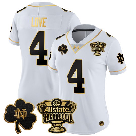 Women's Notre Dame Fighting Irish 2024 Sugar Bowl Gold Patch Vapor Limited Jersey V2 - All Stitched