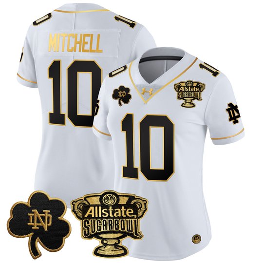 Women's Notre Dame Fighting Irish 2024 Sugar Bowl Gold Patch Vapor Limited Jersey V2 - All Stitched