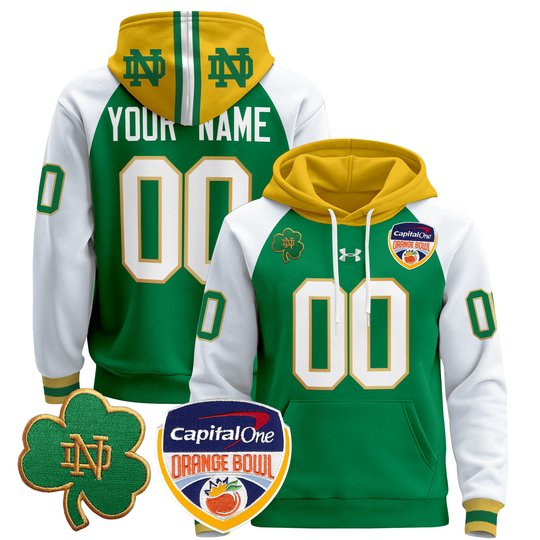 Notre Dame Fighting Irish Orange Bowl Patch Custom Pullover Hoodie - All Stitched