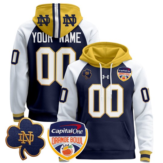Notre Dame Fighting Irish Orange Bowl Patch Custom Pullover Hoodie - All Stitched