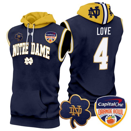 Men's Notre Dame Fighting Irish Orange Bowl Patch Sleeveless Hoodie - All Stitched