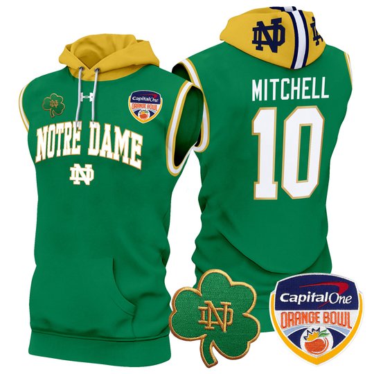 Men's Notre Dame Fighting Irish Orange Bowl Patch Sleeveless Hoodie - All Stitched