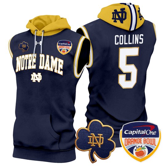 Men's Notre Dame Fighting Irish Orange Bowl Patch Sleeveless Hoodie - All Stitched