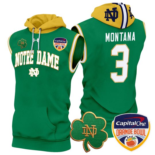 Men's Notre Dame Fighting Irish Orange Bowl Patch Sleeveless Hoodie - All Stitched