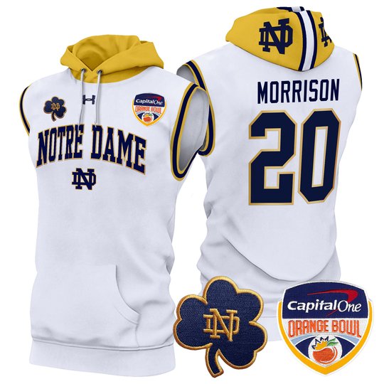 Men's Notre Dame Fighting Irish Orange Bowl Patch Sleeveless Hoodie - All Stitched