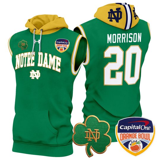 Men's Notre Dame Fighting Irish Orange Bowl Patch Sleeveless Hoodie - All Stitched