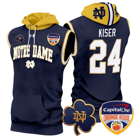 Men's Notre Dame Fighting Irish Orange Bowl Patch Sleeveless Hoodie - All Stitched