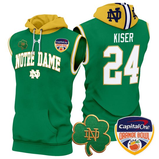 Men's Notre Dame Fighting Irish Orange Bowl Patch Sleeveless Hoodie - All Stitched