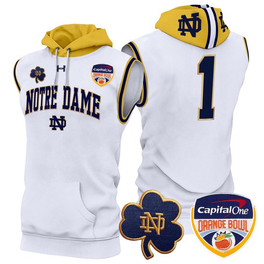 Men's Notre Dame Fighting Irish Orange Bowl Patch Sleeveless Hoodie - All Stitched