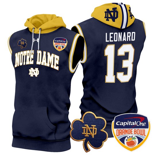 Men's Notre Dame Fighting Irish Orange Bowl Patch Sleeveless Hoodie - All Stitched