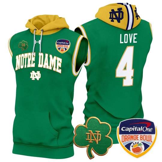 Men's Notre Dame Fighting Irish Orange Bowl Patch Sleeveless Hoodie - All Stitched