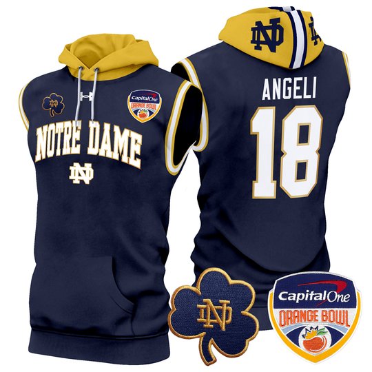 Men's Notre Dame Fighting Irish Orange Bowl Patch Sleeveless Hoodie - All Stitched