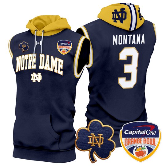 Men's Notre Dame Fighting Irish Orange Bowl Patch Sleeveless Hoodie - All Stitched