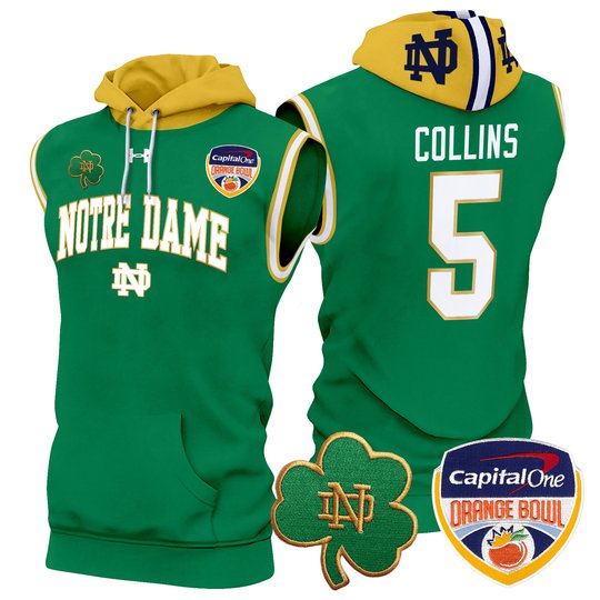 Men's Notre Dame Fighting Irish Orange Bowl Patch Sleeveless Hoodie - All Stitched