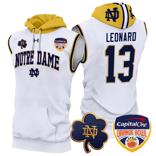 Men's Notre Dame Fighting Irish Orange Bowl Patch Sleeveless Hoodie - All Stitched