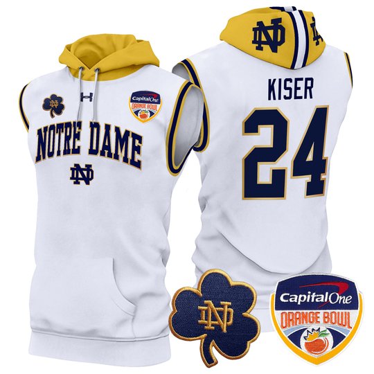 Men's Notre Dame Fighting Irish Orange Bowl Patch Sleeveless Hoodie - All Stitched