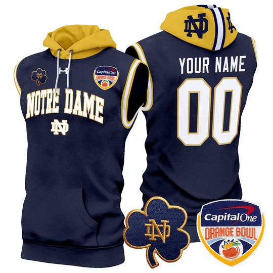 Notre Dame Fighting Irish Orange Bowl Patch Custom Sleeveless Hoodie - All Stitched