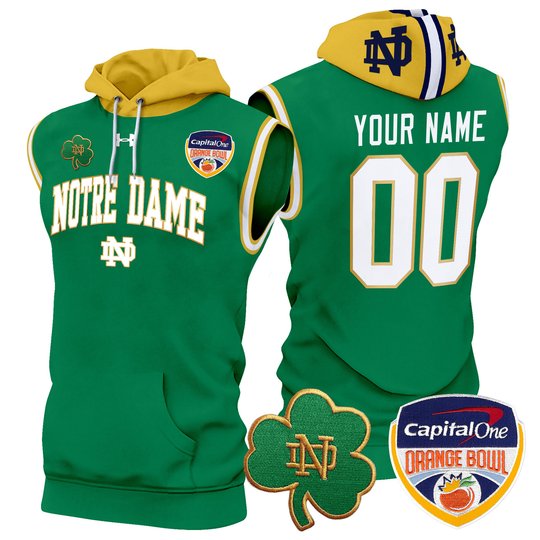 Notre Dame Fighting Irish Orange Bowl Patch Custom Sleeveless Hoodie - All Stitched