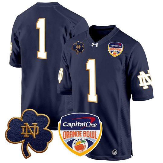 Men's Notre Dame Fighting Irish 2024 Orange Bowl Patch Game Jersey - All Stitched