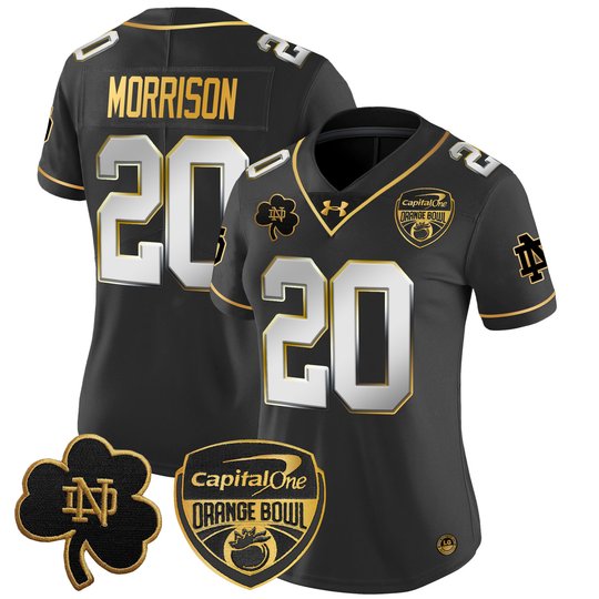 Women's Notre Dame Fighting Irish 2024 Orange Bowl Gold Patch Vapor Limited Jersey - All Stitched