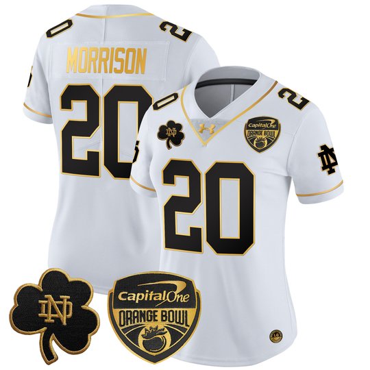 Women's Notre Dame Fighting Irish 2024 Orange Bowl Gold Patch Vapor Limited Jersey - All Stitched