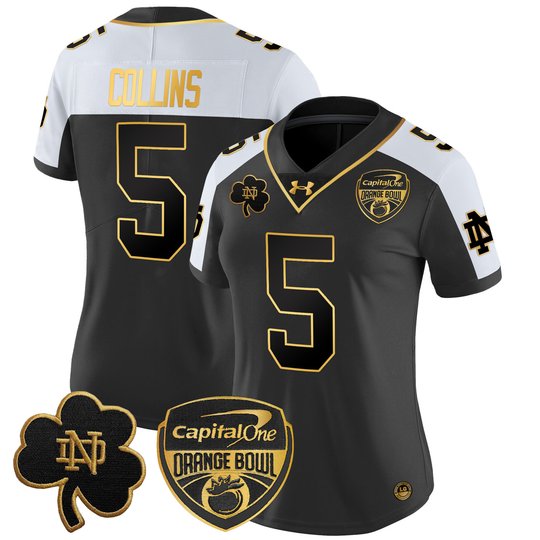 Women's Notre Dame Fighting Irish 2024 Orange Bowl Gold Patch Vapor Limited Jersey - All Stitched