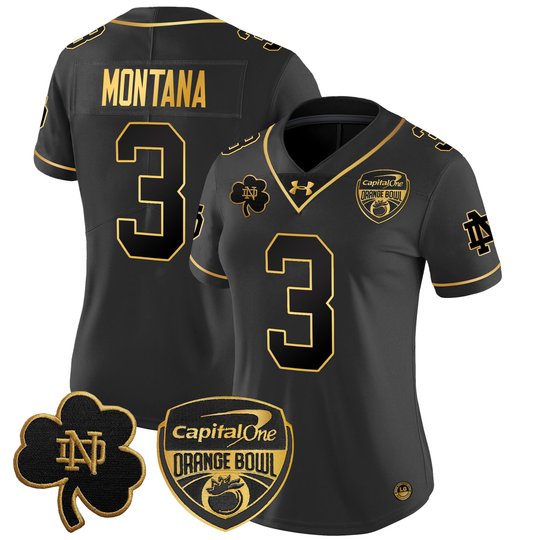 Women's Notre Dame Fighting Irish 2024 Orange Bowl Gold Patch Vapor Limited Jersey - All Stitched