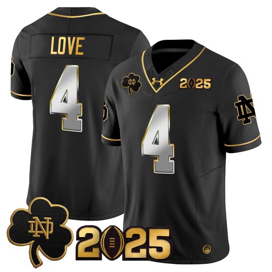 Men's Notre Dame Fighting Irish 2025 CFP Final Patch Gold Vapor Limited Jersey - All Stitched