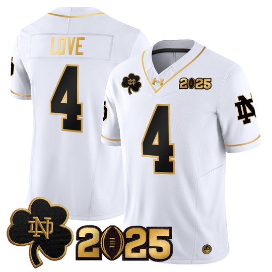Men's Notre Dame Fighting Irish 2025 CFP Final Patch Gold Vapor Limited Jersey - All Stitched