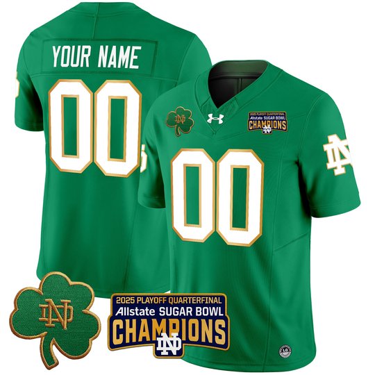 Notre Dame Fighting Irish Playoff 2025 Sugar Bowl Champions Patch Vapor Limited Custom Jersey - All Stitched