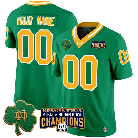 Notre Dame Fighting Irish Playoff 2025 Sugar Bowl Champions Patch Vapor Limited Custom Jersey - All Stitched