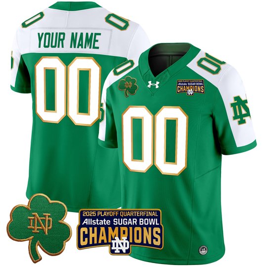 Notre Dame Fighting Irish Playoff 2025 Sugar Bowl Champions Patch Vapor Limited Custom Jersey - All Stitched