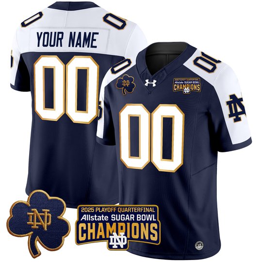 Notre Dame Fighting Irish Playoff 2025 Sugar Bowl Champions Patch Vapor Limited Custom Jersey - All Stitched