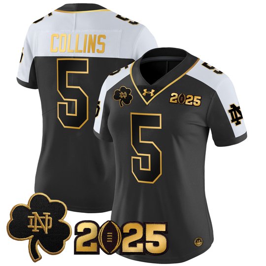 Women's Notre Dame Fighting Irish 2025 CFP Final Patch Gold Vapor Limited Jersey - All Stitched