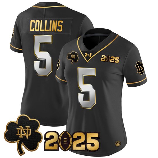 Women's Notre Dame Fighting Irish 2025 CFP Final Patch Gold Vapor Limited Jersey - All Stitched