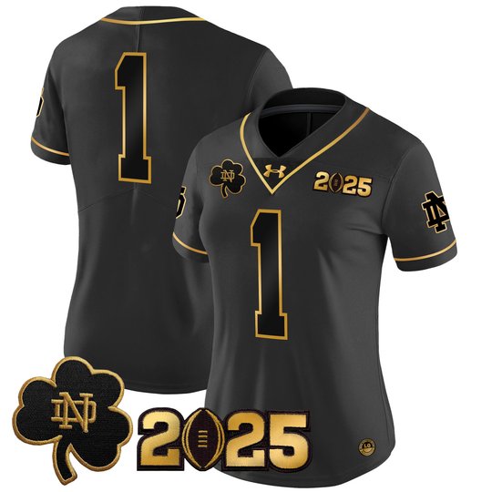 Women's Notre Dame Fighting Irish 2025 CFP Final Patch Gold Vapor Limited Jersey - All Stitched