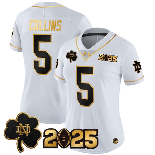 Women's Notre Dame Fighting Irish 2025 CFP Final Patch Gold Vapor Limited Jersey - All Stitched