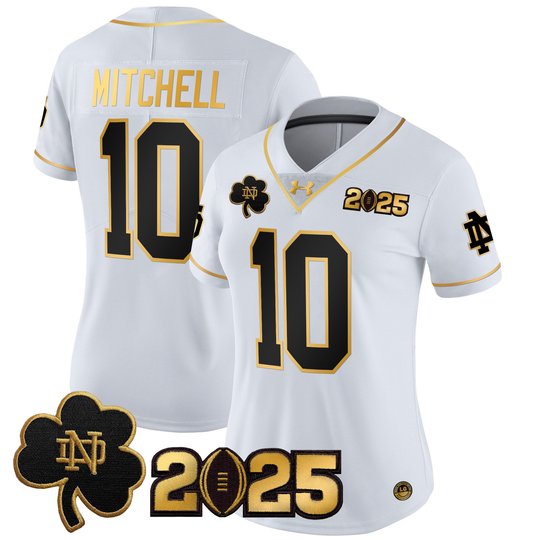 Women's Notre Dame Fighting Irish 2025 CFP Final Patch Gold Vapor Limited Jersey - All Stitched