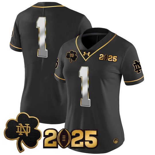 Women's Notre Dame Fighting Irish 2025 CFP Final Patch Gold Vapor Limited Jersey - All Stitched