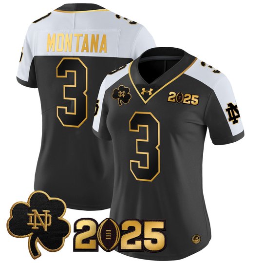 Women's Notre Dame Fighting Irish 2025 CFP Final Patch Gold Vapor Limited Jersey - All Stitched