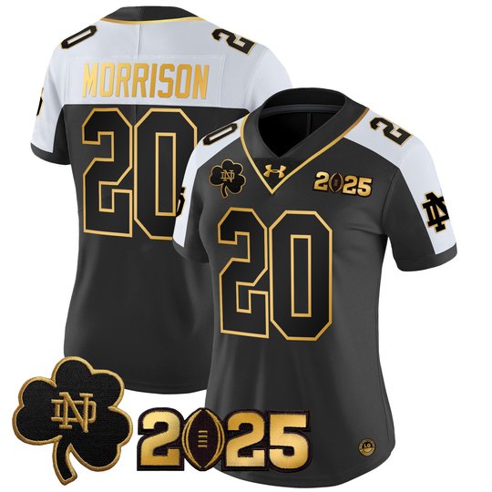 Women's Notre Dame Fighting Irish 2025 CFP Final Patch Gold Vapor Limited Jersey - All Stitched