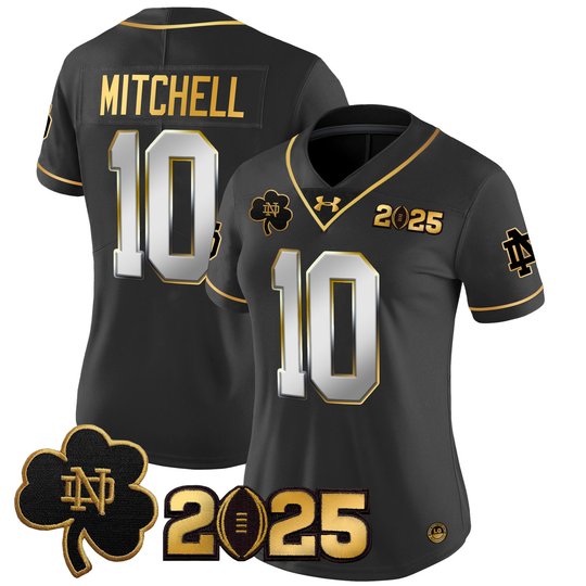Women's Notre Dame Fighting Irish 2025 CFP Final Patch Gold Vapor Limited Jersey - All Stitched
