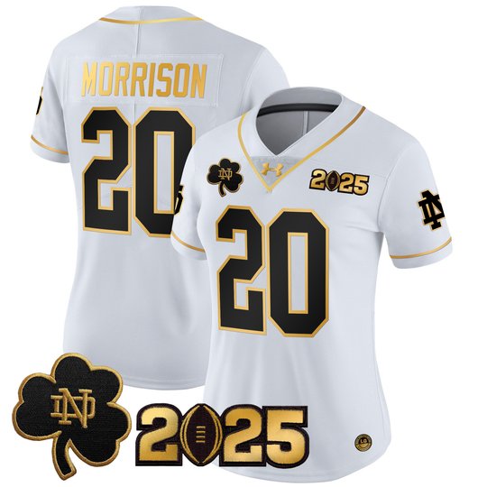 Women's Notre Dame Fighting Irish 2025 CFP Final Patch Gold Vapor Limited Jersey - All Stitched