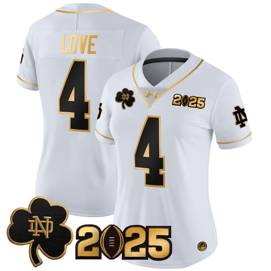 Women's Notre Dame Fighting Irish 2025 CFP Final Patch Gold Vapor Limited Jersey - All Stitched