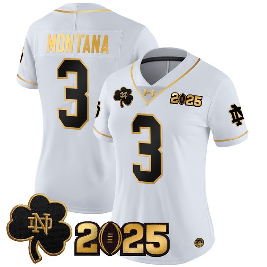 Women's Notre Dame Fighting Irish 2025 CFP Final Patch Gold Vapor Limited Jersey - All Stitched