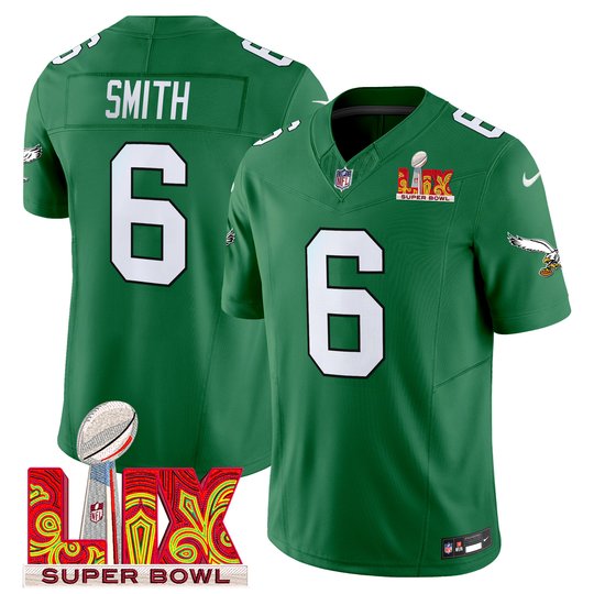 Men's Philadelphia Eagles Kelly Green Super Bowl LIX Patch Vapor Limited Jersey - All Stitched