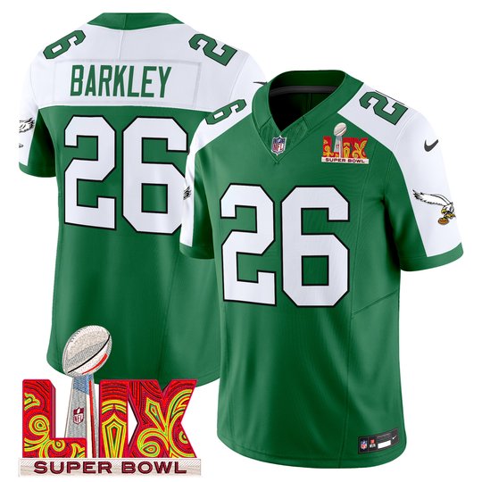 Men's Philadelphia Eagles Kelly Green Super Bowl LIX Patch Vapor Limited Jersey - All Stitched